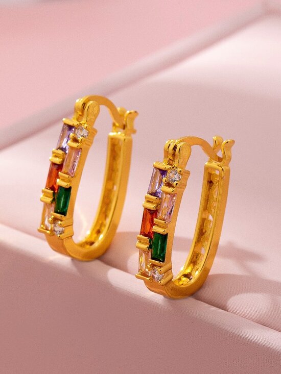 The Wild Clover Jewelry - KIRSTEN RAINBOW RHINESTONE OVAL HOOP EARRINGS